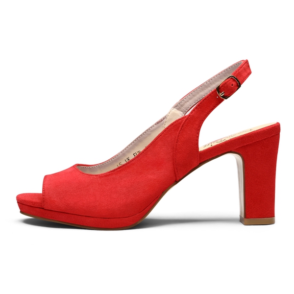 Chunky Heel Peep Toe Slingback Sandals - RED SUEDE - 1